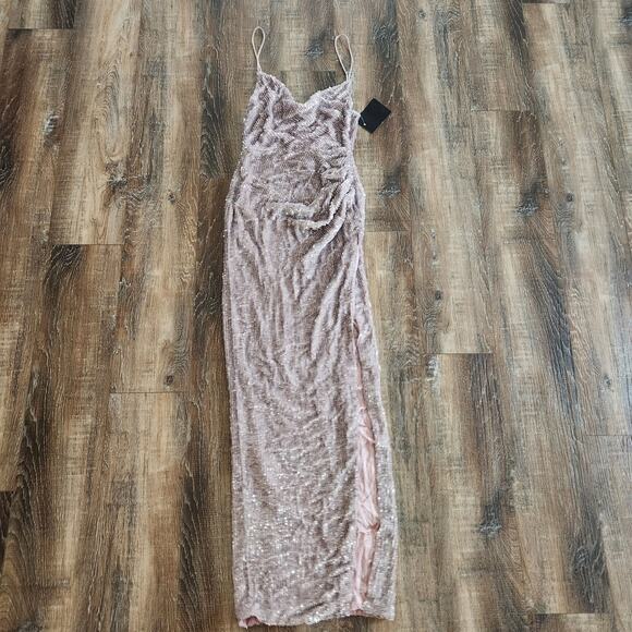 Retrofete Katya Dress Lilac Purple XS Maxi Sequins Cowl Neck Sleeveless NWT - Picture 2 of 12